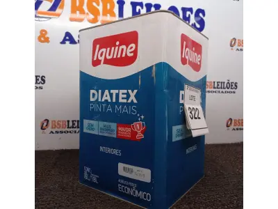 LOTE 322 - 01 LATA DE TINTA IQUINE DIATEX PINTA MAIS INTERIORES DE 16/18L NA COR BASE. (NOVO) (NO ESTADO) ATENÇÃO! FAZER A VISITAÇÃO ANTES DE ARREMATAR, NÃO SABEMOS SE FUNCIONA. LEILÃO NÃO TEM GARANTIA E NEM DEVOLUÇÃO, SUJEITO A POSSÍVEIS AVARIAS VISÍVEIS/OCULTAS E/OU AUSÊNCIA DE COMPONENTES.