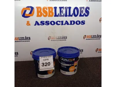 LOTE 320 - 02 BALDES TINTA QUALITEX 3,6L NA COR AREIA E AMARELO. (NO ESTADO) ATENÇÃO! FAZER A VISITAÇÃO ANTES DE ARREMATAR, NÃO SABEMOS SE FUNCIONA. LEILÃO NÃO TEM GARANTIA E NEM DEVOLUÇÃO, SUJEITO A POSSÍVEIS AVARIAS VISÍVEIS/OCULTAS E/OU AUSÊNCIA DE COMPONENTES.