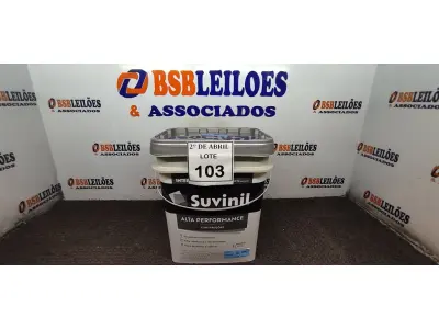 LOTE 103 - 01 GALÃO DE TINTA SUVINIL DE 18L PARA INTERIORES ACABAMENTO FOSCO BRANCO. (NOVO) (NO ESTADO) ATENÇÃO! FAZER A VISITAÇÃO ANTES DE ARREMATAR, NÃO SABEMOS SE FUNCIONA. LEILÃO NÃO TEM GARANTIA E NEM DEVOLUÇÃO, SUJEITO A POSSÍVEIS AVARIAS VISÍVEIS/OCULTAS E/OU AUSÊNCIA DE COMPONENTES.