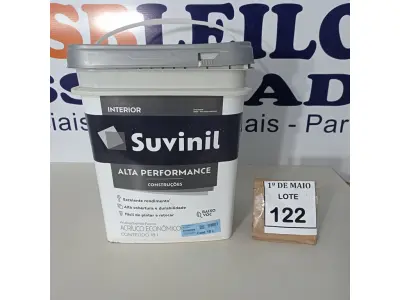 LOTE 122 - 01 BALDE DE TINTA SUVINIL INTERIORES FOSCOS 18L NA COR FOSCO BRANCO. VENCIMENTO 10/2027 (NOVO) (NO ESTADO) ATENÇÃO! FAZER A VISITAÇÃO ANTES DE ARREMATAR, NÃO SABEMOS SE FUNCIONA. LEILÃO NÃO TEM GARANTIA E NEM DEVOLUÇÃO, SUJEITO A POSSÍVEIS AVARIAS VISÍVEIS/OCULTAS E/OU AUSÊNCIA DE COMPONENTES.