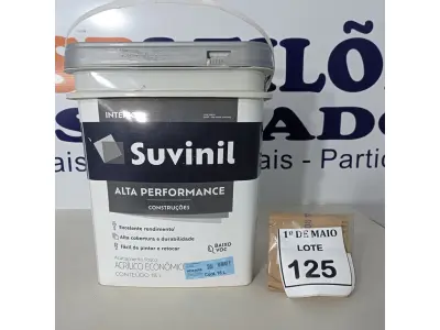 LOTE 125 - 01 BALDE DE TINTA SUVINIL INTERIORES FOSCOS 18L NA COR FOSCO BRANCO. VENCIMENTO 10/2027 (NOVO) (NO ESTADO) ATENÇÃO! FAZER A VISITAÇÃO ANTES DE ARREMATAR, NÃO SABEMOS SE FUNCIONA. LEILÃO NÃO TEM GARANTIA E NEM DEVOLUÇÃO, SUJEITO A POSSÍVEIS AVARIAS VISÍVEIS/OCULTAS E/OU AUSÊNCIA DE COMPONENTES.