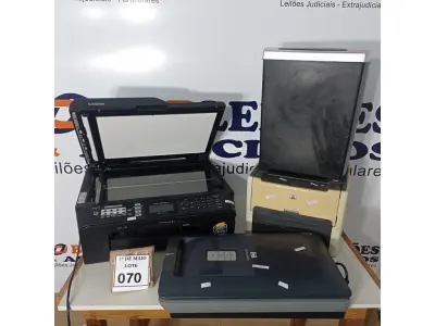 LOTE 070 - 02 IMPRESSORAS, SENDO 01 MULTIFUNCIONAL MARCA BROTHER E 01 HP, 01 FRAGMENTADORA DE PAPEL E 01 SCANNER MARCA HP. (NO ESTADO) ATENÇÃO! FAZER A VISITAÇÃO ANTES DE ARREMATAR, NÃO SABEMOS SE FUNCIONA. LEILÃO NÃO TEM GARANTIA E NEM DEVOLUÇÃO, SUJEITO A POSSÍVEIS AVARIAS VISÍVEIS/OCULTAS E/OU AUSÊNCIA DE COMPONENTES.