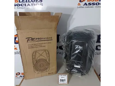 LOTE 081 - 01 CAIXA DE SOM PZPROPASSIVE PX-12. (NO ESTADO) ATENÇÃO! FAZER A VISITAÇÃO ANTES DE ARREMATAR, NÃO SABEMOS SE FUNCIONA. LEILÃO NÃO TEM GARANTIA E NEM DEVOLUÇÃO, SUJEITO A POSSÍVEIS AVARIAS VISÍVEIS/OCULTAS E/OU AUSÊNCIA DE COMPONENTES.