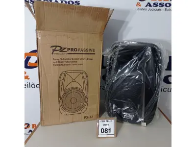 LOTE 081 - 01 CAIXA DE SOM PZPROPASSIVE PX-12. (NO ESTADO) ATENÇÃO! FAZER A VISITAÇÃO ANTES DE ARREMATAR, NÃO SABEMOS SE FUNCIONA. LEILÃO NÃO TEM GARANTIA E NEM DEVOLUÇÃO, SUJEITO A POSSÍVEIS AVARIAS VISÍVEIS/OCULTAS E/OU AUSÊNCIA DE COMPONENTES.