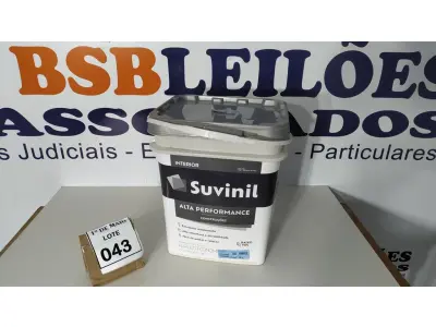 LOTE 043 - 01 BALDE DE TINTA SUVINIL INTERIORES FOSCOS 18L NA COR FOSCO BRANCO, VENCIMENTO 10/2027 (NOVO) (NO ESTADO) ATENÇÃO! FAZER A VISITAÇÃO ANTES DE ARREMATAR, NÃO SABEMOS SE FUNCIONA. LEILÃO NÃO TEM GARANTIA E NEM DEVOLUÇÃO, SUJEITO A POSSÍVEIS AVARIAS VISÍVEIS/OCULTAS E/OU AUSÊNCIA DE COMPONENTES.