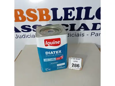 LOTE 286 - 01 LATA DE TINTA PARA INTERIORES IQUINE DIATEX BASE P ACRÍLICO FOSCO 18 L. (NOVO) (NO ESTADO) ATENÇÃO! FAZER A VISITAÇÃO ANTES DE ARREMATAR, NÃO SABEMOS SE FUNCIONA. LEILÃO NÃO TEM GARANTIA E NEM DEVOLUÇÃO, SUJEITO A POSSÍVEIS AVARIAS VISÍVEIS/OCULTAS E/OU AUSÊNCIA DE COMPONENTES.