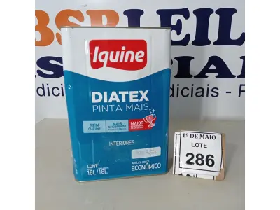 LOTE 286 - 01 LATA DE TINTA PARA INTERIORES IQUINE DIATEX BASE P ACRÍLICO FOSCO 18 L. (NOVO) (NO ESTADO) ATENÇÃO! FAZER A VISITAÇÃO ANTES DE ARREMATAR, NÃO SABEMOS SE FUNCIONA. LEILÃO NÃO TEM GARANTIA E NEM DEVOLUÇÃO, SUJEITO A POSSÍVEIS AVARIAS VISÍVEIS/OCULTAS E/OU AUSÊNCIA DE COMPONENTES.
