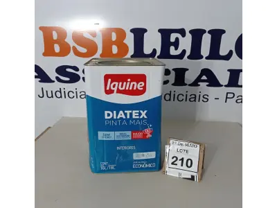 LOTE 210 - 01 LATA DE TINTA PARA INTERIORES DE 16/18 BRANCO BASE P MARCA IQUINE DIATEX. (NOVO) (NO ESTADO) ATENÇÃO! FAZER A VISITAÇÃO ANTES DE ARREMATAR, NÃO SABEMOS SE FUNCIONA. LEILÃO NÃO TEM GARANTIA E NEM DEVOLUÇÃO, SUJEITO A POSSÍVEIS AVARIAS VISÍVEIS/OCULTAS E/OU AUSÊNCIA DE COMPONENTES.
