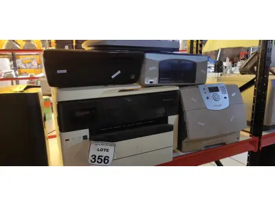 LOTE 356 - 04 IMPRESSORAS MODELOS DIVERSOS E 01 SCANNER. (NO ESTADO) ATENÇÃO! FAZER A VISITAÇÃO ANTES DE ARREMATAR, NÃO SABEMOS SE FUNCIONA. LEILÃO NÃO TEM GARANTIA E NEM DEVOLUÇÃO, SUJEITO A POSSÍVEIS AVARIAS VISÍVEIS/OCULTAS E/OU AUSÊNCIA DE COMPONENTES.