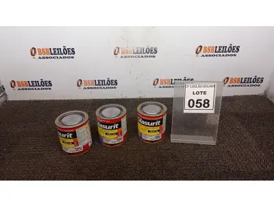 LOTE 058 - 03 LATAS DE ESMALTE SINTÉTICO DE 900ML CORES VARIADAS MARCA GLASURIT. (NO ESTADO) ATENÇÃO! FAZER A VISITAÇÃO ANTES DE ARREMATAR, NÃO SABEMOS SE FUNCIONA, LEILÃO NÃO TEM GARANTIA E NEM DEVOLUÇÃO, SUJEITO A POSSÍVEIS AVARIAS VISÍVEIS/OCULTAS E/OU AUSÊNCIA DE COMPONENTES.