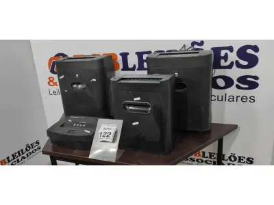 LOTE 122 - 04 FRAGMENTADORAS DE PAPEL. (NO ESTADO) ATENÇÃO! FAZER A VISITAÇÃO ANTES DE ARREMATAR, NÃO SABEMOS SE FUNCIONA. LEILÃO NÃO TEM GARANTIA E NEM DEVOLUÇÃO, SUJEITO A POSSÍVEIS AVARIAS VISÍVEIS/OCULTAS E/OU AUSÊNCIA DE COMPONENTES.