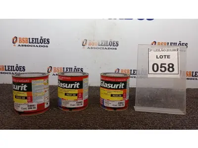 LOTE 058 - 03 LATAS DE ESMALTE SINTÉTICO DE 900ML CORES VARIADAS MARCA GLASURIT. (NO ESTADO) ATENÇÃO! FAZER A VISITAÇÃO ANTES DE ARREMATAR, NÃO SABEMOS SE FUNCIONA, LEILÃO NÃO TEM GARANTIA E NEM DEVOLUÇÃO, SUJEITO A POSSÍVEIS AVARIAS VISÍVEIS/OCULTAS E/OU AUSÊNCIA DE COMPONENTES.