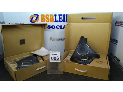 LOTE 006 - 02 ESTAÇOES DE AUDIOCONFERÊNCIA MARCA POLYCOM SOUNDSTATIOM. (NO ESTADO) ATENÇÃO! FAZER A VISITAÇÃO ANTES DE ARREMATAR, NÃO SABEMOS SE FUNCIONA, LEILÃO NÃO TEM GARANTIA E NEM DEVOLUÇÃO, SUJEITO A POSSÍVEIS AVARIAS VISÍVEIS/OCULTAS E/OU AUSÊNCIA DE COMPONENTES.