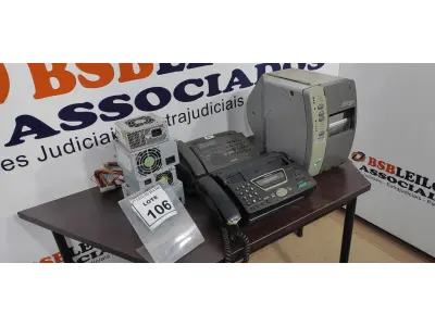 LOTE 106 - 01 IMPRESSORA DE ETIQUETA, 04 FONTES DE PC E 02 APARELHOS DE FAX. (NO ESTADO) ATENÇÃO! FAZER A VISITAÇÃO ANTES DE ARREMATAR, NÃO SABEMOS SE FUNCIONA. LEILÃO NÃO TEM GARANTIA E NEM DEVOLUÇÃO, SUJEITO A POSSÍVEIS AVARIAS VISÍVEIS/OCULTAS E/OU AUSÊNCIA DE COMPONENTES.