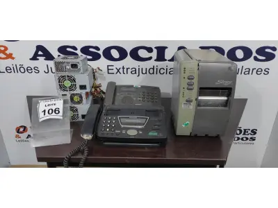 LOTE 106 - 01 IMPRESSORA DE ETIQUETA, 04 FONTES DE PC E 02 APARELHOS DE FAX. (NO ESTADO) ATENÇÃO! FAZER A VISITAÇÃO ANTES DE ARREMATAR, NÃO SABEMOS SE FUNCIONA. LEILÃO NÃO TEM GARANTIA E NEM DEVOLUÇÃO, SUJEITO A POSSÍVEIS AVARIAS VISÍVEIS/OCULTAS E/OU AUSÊNCIA DE COMPONENTES.