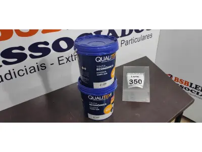 LOTE 350 - 02 TINTAS PARA INTERIORES COR AMARELO SOL 3,6L MARCA QUALITEX. (NO ESTADO) ATENÇÃO! FAZER A VISITAÇÃO ANTES DE ARREMATAR, NÃO SABEMOS SE FUNCIONA. LEILÃO NÃO TEM GARANTIA E NEM DEVOLUÇÃO, SUJEITO A POSSÍVEIS AVARIAS VISÍVEIS/OCULTAS E/OU AUSÊNCIA DE COMPONENTES.