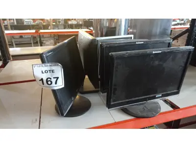 LOTE 167 - 06 MONITORES LCD DE MARCAS E MODELOS DIVERSOS. (NO ESTADO) ATENÇÃO! FAZER A VISITAÇÃO ANTES DE ARREMATAR, NÃO SABEMOS SE FUNCIONA. LEILÃO NÃO TEM GARANTIA E NEM DEVOLUÇÃO, SUJEITO A POSSÍVEIS AVARIAS VISÍVEIS/OCULTAS E/OU AUSÊNCIA DE COMPONENTES.