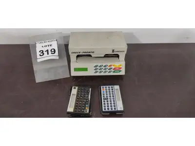 LOTE 319 - 01 IMPRESSORAS DE CHEQUES E 02 CALCULADORAS FINANCEIRAS. (NO ESTADO) ATENÇÃO! FAZER A VISITAÇÃO ANTES DE ARREMATAR, NÃO SABEMOS SE FUNCIONA, LEILÃO NÃO TEM GARANTIA E NEM DEVOLUÇÃO, SUJEITO A POSSÍVEIS AVARIAS VISÍVEIS/OCULTAS E/OU AUSÊNCIA DE COMPONENTES.