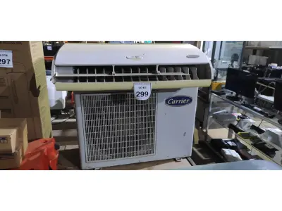 LOTE 299 - 01 AR CONDICIONADO 18000 BTU MARCA CARRIER. (NO ESTADO) ATENÇÃO! FAZER A VISITAÇÃO ANTES DE ARREMATAR, NÃO SABEMOS SE FUNCIONA, LEILÃO NÃO TEM GARANTIA E NEM DEVOLUÇÃO, SUJEITO A POSSÍVEIS AVARIAS VISÍVEIS/OCULTAS E/OU AUSÊNCIA DE COMPONENTES.