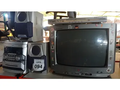 LOTE 094 - 01 TV DE TUBO MARCA LG , 01 MINISYSTEM COM 02 CAIXA E 01 APARELHO DE DVD MARCA FUJIKAWA. (NO ESTADO) ATENÇÃO! FAZER A VISITAÇÃO ANTES DE ARREMATAR, NÃO SABEMOS SE FUNCIONA, LEILÃO NÃO TEM GARANTIA E NEM DEVOLUÇÃO, SUJEITO A POSSÍVEIS AVARIAS VISÍVEIS/OCULTAS E/OU AUSÊNCIA DE COMPONENTES.