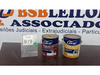 LOTE 079 - 02 LATAS DE TINTAS MARCA COLORAL PARA ESMALTE SINTÉTICO, MADEIRA E METAL NAS CORES ACETINADO E BRILHANTE COM 3,2L CADA.  (NO ESTADO) ATENÇÃO! FAZER A VISITAÇÃO ANTES DE ARREMATAR, NÃO SABEMOS SE FUNCIONA, LEILÃO NÃO TEM GARANTIA E NEM DEVOLUÇÃO, SUJEITO A POSSÍVEIS AVARIAS VISÍVEIS/OCULTAS E/OU AUSÊNCIA DE COMPONENTES.