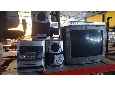LOTE 094 - 01 TV DE TUBO MARCA LG , 01 MINISYSTEM COM 02 CAIXA E 01 APARELHO DE DVD MARCA FUJIKAWA. (NO ESTADO) ATENÇÃO! FAZER A VISITAÇÃO ANTES DE ARREMATAR, NÃO SABEMOS SE FUNCIONA, LEILÃO NÃO TEM GARANTIA E NEM DEVOLUÇÃO, SUJEITO A POSSÍVEIS AVARIAS VISÍVEIS/OCULTAS E/OU AUSÊNCIA DE COMPONENTES.
