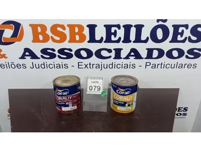 LOTE 079 - 02 LATAS DE TINTAS MARCA COLORAL PARA ESMALTE SINTÉTICO, MADEIRA E METAL NAS CORES ACETINADO E BRILHANTE COM 3,2L CADA.  (NO ESTADO) ATENÇÃO! FAZER A VISITAÇÃO ANTES DE ARREMATAR, NÃO SABEMOS SE FUNCIONA, LEILÃO NÃO TEM GARANTIA E NEM DEVOLUÇÃO, SUJEITO A POSSÍVEIS AVARIAS VISÍVEIS/OCULTAS E/OU AUSÊNCIA DE COMPONENTES.