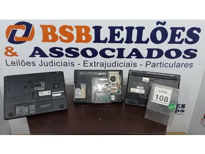 LOTE 108 - 03 NOTEBOOKS DE MARCA E MODELOS DIVERSOS PARA RETIRADA DE PEÇAS. (NO ESTADO) ATENÇÃO! FAZER A VISITAÇÃO ANTES DE ARREMATAR, NÃO SABEMOS SE FUNCIONA. LEILÃO NÃO TEM GARANTIA E NEM DEVOLUÇÃO, SUJEITO A POSSÍVEIS AVARIAS VISÍVEIS/OCULTAS E/OU AUSÊNCIA DE COMPONENTES.