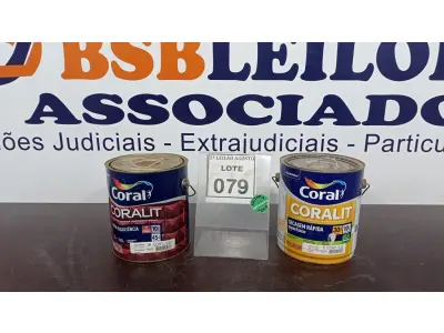 LOTE 079 - 02 LATAS DE TINTAS MARCA COLORAL PARA ESMALTE SINTÉTICO, MADEIRA E METAL NAS CORES ACETINADO E BRILHANTE COM 3,2L CADA.  (NO ESTADO) ATENÇÃO! FAZER A VISITAÇÃO ANTES DE ARREMATAR, NÃO SABEMOS SE FUNCIONA, LEILÃO NÃO TEM GARANTIA E NEM DEVOLUÇÃO, SUJEITO A POSSÍVEIS AVARIAS VISÍVEIS/OCULTAS E/OU AUSÊNCIA DE COMPONENTES.