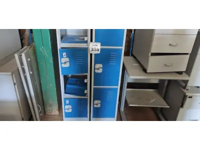 LOTE 338 - 02 ARMÁRIOS ALTO DE METAL 06 PORTAS COM TRANCA 1.80X0.30. (NO ESTADO) ATENÇÃO! FAZER A VISITAÇÃO ANTES DE ARREMATAR, NÃO SABEMOS SE FUNCIONA. LEILÃO NÃO TEM GARANTIA E NEM DEVOLUÇÃO, SUJEITO A POSSÍVEIS AVARIAS VISÍVEIS/OCULTAS E/OU AUSÊNCIA DE COMPONENTES.