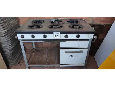 LOTE 451 - 01 FOGÃO INDUSTRIAL COM 06 BOCAS. (NO ESTADO) ATENÇÃO! FAZER A VISITAÇÃO ANTES DE ARREMATAR, NÃO SABEMOS SE FUNCIONA. LEILÃO NÃO TEM GARANTIA E NEM DEVOLUÇÃO, SUJEITO A POSSÍVEIS AVARIAS VISÍVEIS/OCULTAS E/OU AUSÊNCIA DE COMPONENTES.