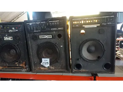 LOTE 125 - 04 CAIXAS DE SOM AMPLIFICADORA PARA RETIRADA DE PEÇAS. (NO ESTADO) ATENÇÃO! FAZER A VISITAÇÃO ANTES DE ARREMATAR, NÃO SABEMOS SE FUNCIONA. LEILÃO NÃO TEM GARANTIA E NEM DEVOLUÇÃO, SUJEITO A POSSÍVEIS AVARIAS VISÍVEIS/OCULTAS E/OU AUSÊNCIA DE COMPONENTES.