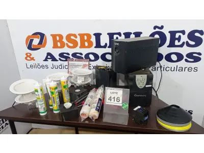 LOTE 416 - 02 NOBREAKS, 01 CAIXA COM VÁRIAS LUMINÁRIAS, BISNAGAS DE SELA TRINCA, ROLOS DE PINTURA E ITENS DIVERSOS. (NO ESTADO) ATENÇÃO! FAZER A VISITAÇÃO ANTES DE ARREMATAR, NÃO SABEMOS SE FUNCIONA. LEILÃO NÃO TEM GARANTIA E NEM DEVOLUÇÃO, SUJEITO A POSSÍVEIS AVARIAS VISÍVEIS/OCULTAS E/OU AUSÊNCIA DE COMPONENTES.