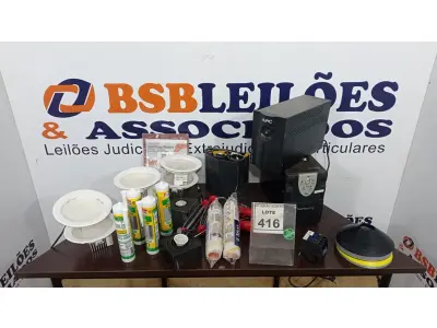 LOTE 416 - 02 NOBREAKS, 01 CAIXA COM VÁRIAS LUMINÁRIAS, BISNAGAS DE SELA TRINCA, ROLOS DE PINTURA E ITENS DIVERSOS. (NO ESTADO) ATENÇÃO! FAZER A VISITAÇÃO ANTES DE ARREMATAR, NÃO SABEMOS SE FUNCIONA. LEILÃO NÃO TEM GARANTIA E NEM DEVOLUÇÃO, SUJEITO A POSSÍVEIS AVARIAS VISÍVEIS/OCULTAS E/OU AUSÊNCIA DE COMPONENTES.
