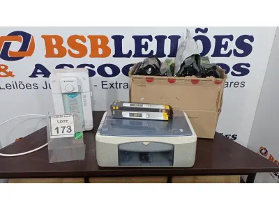 LOTE 173 - 01 IMPRESSORA, 01 PURIFICADOR DE ÁGUA E VÁRIOS TONNERS PARA IMPRESSORA. (NO ESTADO) ATENÇÃO! FAZER A VISITAÇÃO ANTES DE ARREMATAR, NÃO SABEMOS SE FUNCIONA. LEILÃO NÃO TEM GARANTIA E NEM DEVOLUÇÃO, SUJEITO A POSSÍVEIS AVARIAS VISÍVEIS/OCULTAS E/OU AUSÊNCIA DE COMPONENTES.