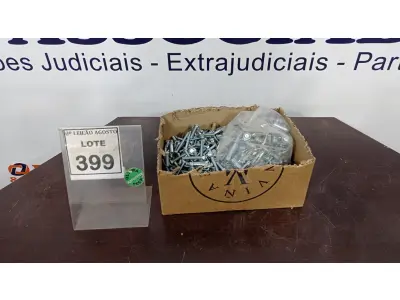 LOTE 399 - 01 LOTE COM GRANDE QUANTIDADE DE PARAFUSOS E PREGOS. (NO ESTADO) ATENÇÃO! FAZER A VISITAÇÃO ANTES DE ARREMATAR, NÃO SABEMOS SE FUNCIONA, LEILÃO NÃO TEM GARANTIA E NEM DEVOLUÇÃO, SUJEITO A POSSÍVEIS AVARIAS VISÍVEIS/OCULTAS E/OU AUSÊNCIA DE COMPONENTES.