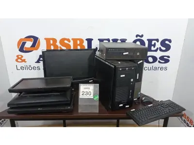 LOTE 230 - 04 MONITORES DE MARCAS E MODELOS DIVERSOS, 03 CPUS, 01 TECLADO E 01 MOUSE. (NO ESTADO) ATENÇÃO! FAZER A VISITAÇÃO ANTES DE ARREMATAR, NÃO SABEMOS SE FUNCIONA. LEILÃO NÃO TEM GARANTIA E NEM DEVOLUÇÃO, SUJEITO A POSSÍVEIS AVARIAS VISÍVEIS/OCULTAS E/OU AUSÊNCIA DE COMPONENTES.