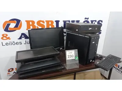LOTE 230 - 04 MONITORES DE MARCAS E MODELOS DIVERSOS, 03 CPUS, 01 TECLADO E 01 MOUSE. (NO ESTADO) ATENÇÃO! FAZER A VISITAÇÃO ANTES DE ARREMATAR, NÃO SABEMOS SE FUNCIONA. LEILÃO NÃO TEM GARANTIA E NEM DEVOLUÇÃO, SUJEITO A POSSÍVEIS AVARIAS VISÍVEIS/OCULTAS E/OU AUSÊNCIA DE COMPONENTES.