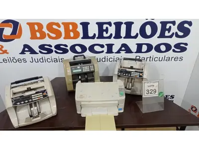LOTE 329 - 03 MÁQUINAS DE CONTAGEM DE CÉDULAS E 01 IMPRESSORA. (NO ESTADO) ATENÇÃO! FAZER A VISITAÇÃO ANTES DE ARREMATAR, NÃO SABEMOS SE FUNCIONA. LEILÃO NÃO TEM GARANTIA E NEM DEVOLUÇÃO, SUJEITO A POSSÍVEIS AVARIAS VISÍVEIS/OCULTAS E/OU AUSÊNCIA DE COMPONENTES.