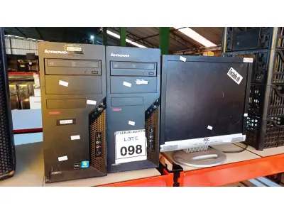 LOTE 098 - 02 CPU MARCA LENOVO E 02 MONITORES MARCA AOC. (NO ESTADO) ATENÇÃO! FAZER A VISITAÇÃO ANTES DE ARREMATAR, NÃO SABEMOS SE FUNCIONA, LEILÃO NÃO TEM GARANTIA E NEM DEVOLUÇÃO, SUJEITO A POSSÍVEIS AVARIAS VISÍVEIS/OCULTAS E/OU AUSÊNCIA DE COMPONENTES.