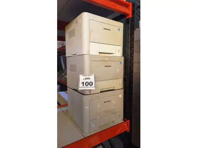 LOTE 100 - 03 IMPRESSORAS MARCA SAMSUNG. (NO ESTADO) ATENÇÃO! FAZER A VISITAÇÃO ANTES DE ARREMATAR, NÃO SABEMOS SE FUNCIONA, LEILÃO NÃO TEM GARANTIA E NEM DEVOLUÇÃO, SUJEITO A POSSÍVEIS AVARIAS VISÍVEIS/OCULTAS E/OU AUSÊNCIA DE COMPONENTES.