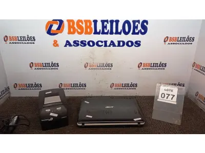 LOTE 077 - 01 IMPRESSORA TÉRMICA MARCA BEMATECH E 01 NOTEBOOK ACER COM FONTE. (NO ESTADO) ATENÇÃO! FAZER A VISITAÇÃO ANTES DE ARREMATAR, NÃO SABEMOS SE FUNCIONA, LEILÃO NÃO TEM GARANTIA E NEM DEVOLUÇÃO, SUJEITO A POSSÍVEIS AVARIAS VISÍVEIS/OCULTAS E/OU AUSÊNCIA DE COMPONENTES.