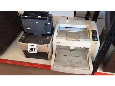 LOTE 097 - 01 IMPRESSORA MARCA HP MODELO 1320N, 01 SCANNER MARCA KODAK E 01 SCANNER MARCA PANASONIC MODELO KV-S4065C. (NO ESTADO) ATENÇÃO! FAZER A VISITAÇÃO ANTES DE ARREMATAR, NÃO SABEMOS SE FUNCIONA, LEILÃO NÃO TEM GARANTIA E NEM DEVOLUÇÃO, SUJEITO A POSSÍVEIS AVARIAS VISÍVEIS/OCULTAS E/OU AUSÊNCIA DE COMPONENTES.
