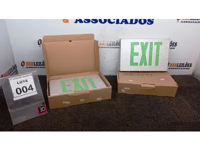 LOTE 004 - 02 PLACAS LUMINOSAS EXIT. (NO ESTADO) ATENÇÃO! FAZER A VISITAÇÃO ANTES DE ARREMATAR, NÃO SABEMOS SE FUNCIONA, LEILÃO NÃO TEM GARANTIA E NEM DEVOLUÇÃO, SUJEITO A POSSÍVEIS AVARIAS VISÍVEIS/OCULTAS E/OU AUSÊNCIA DE COMPONENTES.