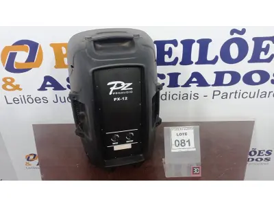 LOTE 081 - 01 CAIXA DE SOM PZPROPASSIVE PX-12. (NO ESTADO) ATENÇÃO! FAZER A VISITAÇÃO ANTES DE ARREMATAR, NÃO SABEMOS SE FUNCIONA. LEILÃO NÃO TEM GARANTIA E NEM DEVOLUÇÃO, SUJEITO A POSSÍVEIS AVARIAS VISÍVEIS/OCULTAS E/OU AUSÊNCIA DE COMPONENTES.