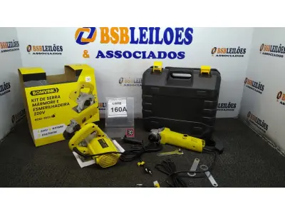 LOTE 160 - 01 KIT SERRA MÁRMORE E ESMERILHADEIRA  COM MALETA 650/950W 220V (NO ESTADO) ATENÇÃO! FAZER A VISITAÇÃO ANTES DE ARREMATAR, NÃO SABEMOS SE FUNCIONA. LEILÃO NÃO TEM GARANTIA E NEM DEVOLUÇÃO, SUJEITO A POSSÍVEIS AVARIAS VISÍVEIS/OCULTAS E/OU AUSÊNCIA DE COMPONENTES.