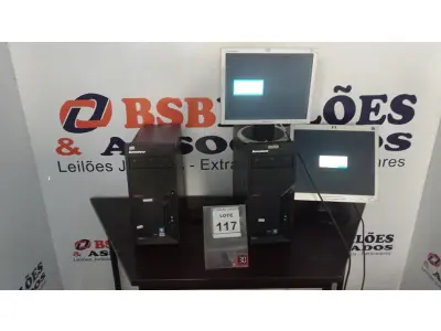 LOTE 117 - 02 CPU MARCA LENOVO E 02 MONITORES MARCAS VARIADAS. (NO ESTADO) ATENÇÃO! FAZER A VISITAÇÃO ANTES DE ARREMATAR, NÃO SABEMOS SE FUNCIONA, LEILÃO NÃO TEM GARANTIA E NEM DEVOLUÇÃO, SUJEITO A POSSÍVEIS AVARIAS VISÍVEIS/OCULTAS E/OU AUSÊNCIA DE COMPONENTES.