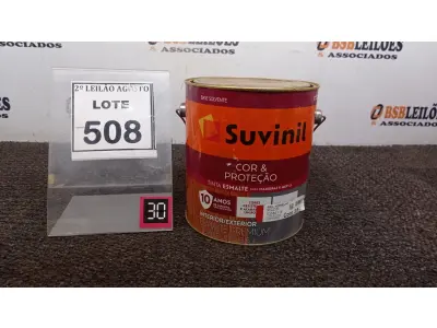 LOTE 508 - 01 LATA DE TINTA MARCA SUVINIL ESMALTE BRILHANTE NA COR VERMELHO 3.6L. (NOVO) (NO ESTADO) ATENÇÃO! FAZER A VISITAÇÃO ANTES DE ARREMATAR, NÃO SABEMOS SE FUNCIONA. LEILÃO NÃO TEM GARANTIA E NEM DEVOLUÇÃO, SUJEITO A POSSÍVEIS AVARIAS VISÍVEIS/OCULTAS E/OU AUSÊNCIA DE COMPONENTES.