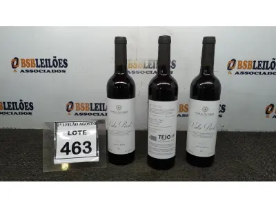 LOTE 463 - 03 GARRAFAS DE VINHO TINTO VALA REAL PORTUGUÊS SAFRA 2019 750ML. (NO ESTADO) ATENÇÃO! FAZER A VISITAÇÃO ANTES DE ARREMATAR, NÃO SABEMOS SE FUNCIONA, LEILÃO NÃO TEM GARANTIA E NEM DEVOLUÇÃO, SUJEITO A POSSÍVEIS AVARIAS VISÍVEIS/OCULTAS E/OU AUSÊNCIA DE COMPONENTES.
