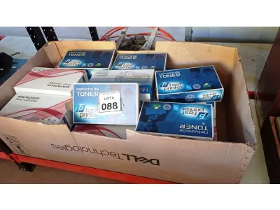 LOTE 088 - 01 LOTE COM GRANDE QUANTIDADE DE TONER. (NO ESTADO) ATENÇÃO! FAZER A VISITAÇÃO ANTES DE ARREMATAR, NÃO SABEMOS SE FUNCIONA, LEILÃO NÃO TEM GARANTIA E NEM DEVOLUÇÃO, SUJEITO A POSSÍVEIS AVARIAS VISÍVEIS/OCULTAS E/OU AUSÊNCIA DE COMPONENTES.